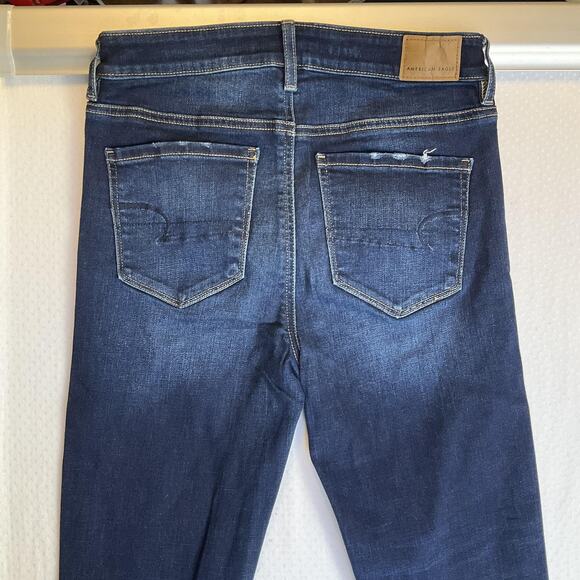 American Eagle Women Jeans 4 SHORT Dark Blue Denim Super Stretch Skinny Button - Picture 4 of 11